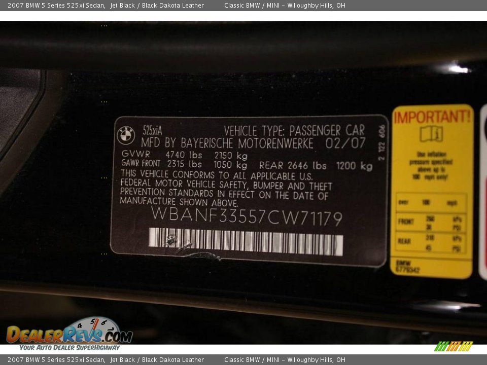 2007 BMW 5 Series 525xi Sedan Jet Black / Black Dakota Leather Photo #33