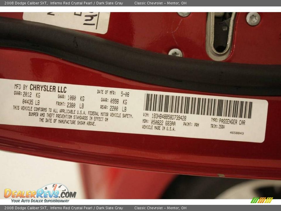 2008 Dodge Caliber SXT Inferno Red Crystal Pearl / Dark Slate Gray Photo #21