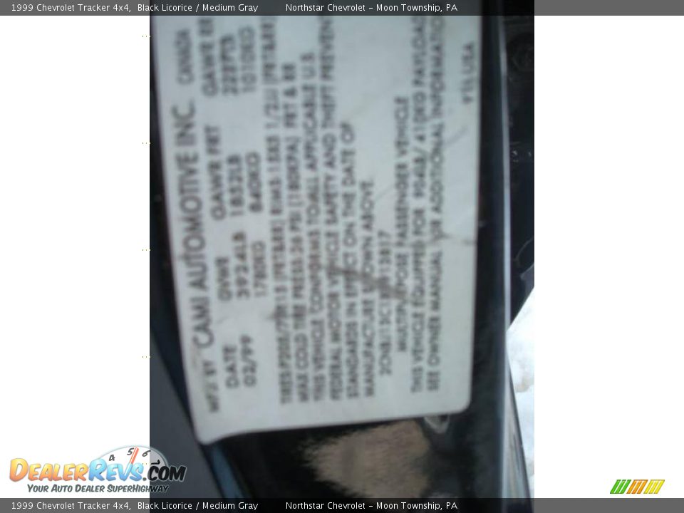 1999 Chevrolet Tracker 4x4 Black Licorice / Medium Gray Photo #14
