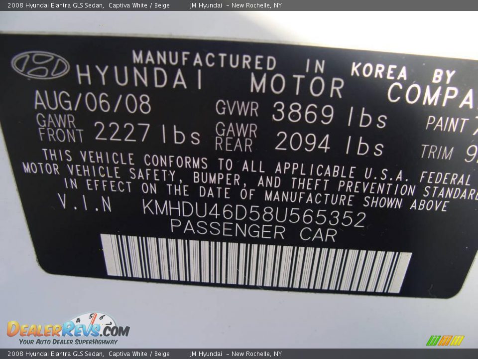 2008 Hyundai Elantra GLS Sedan Captiva White / Beige Photo #27