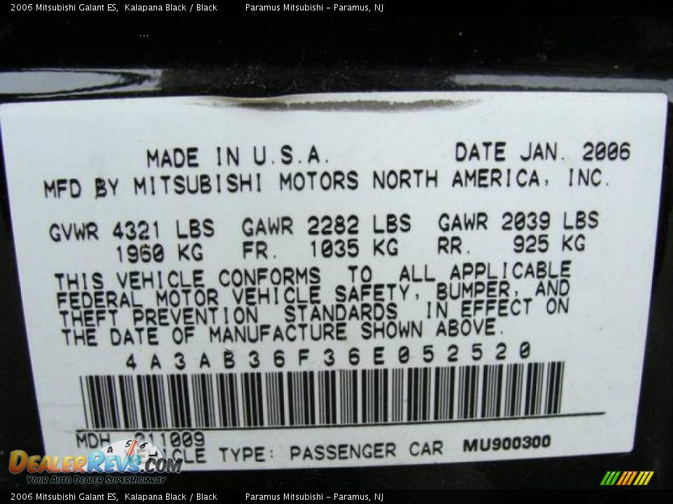 2006 Mitsubishi Galant ES Kalapana Black / Black Photo #16