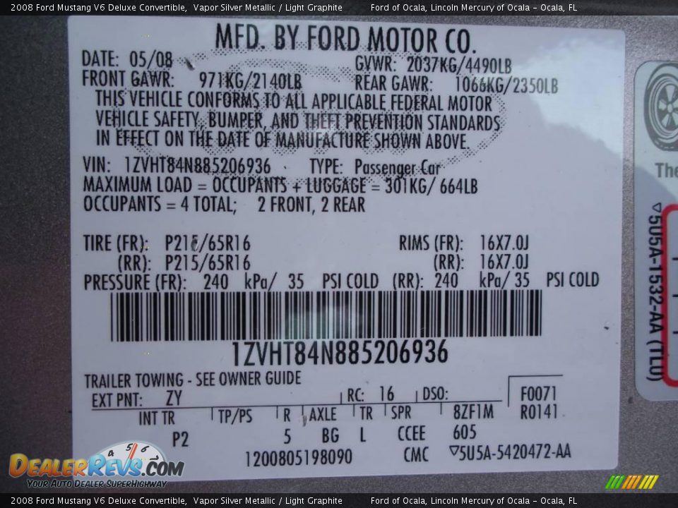 2008 Ford Mustang V6 Deluxe Convertible Vapor Silver Metallic / Light Graphite Photo #29