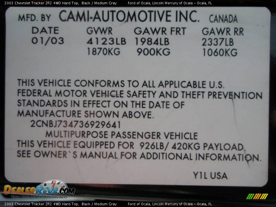 2003 Chevrolet Tracker ZR2 4WD Hard Top Black / Medium Gray Photo #29