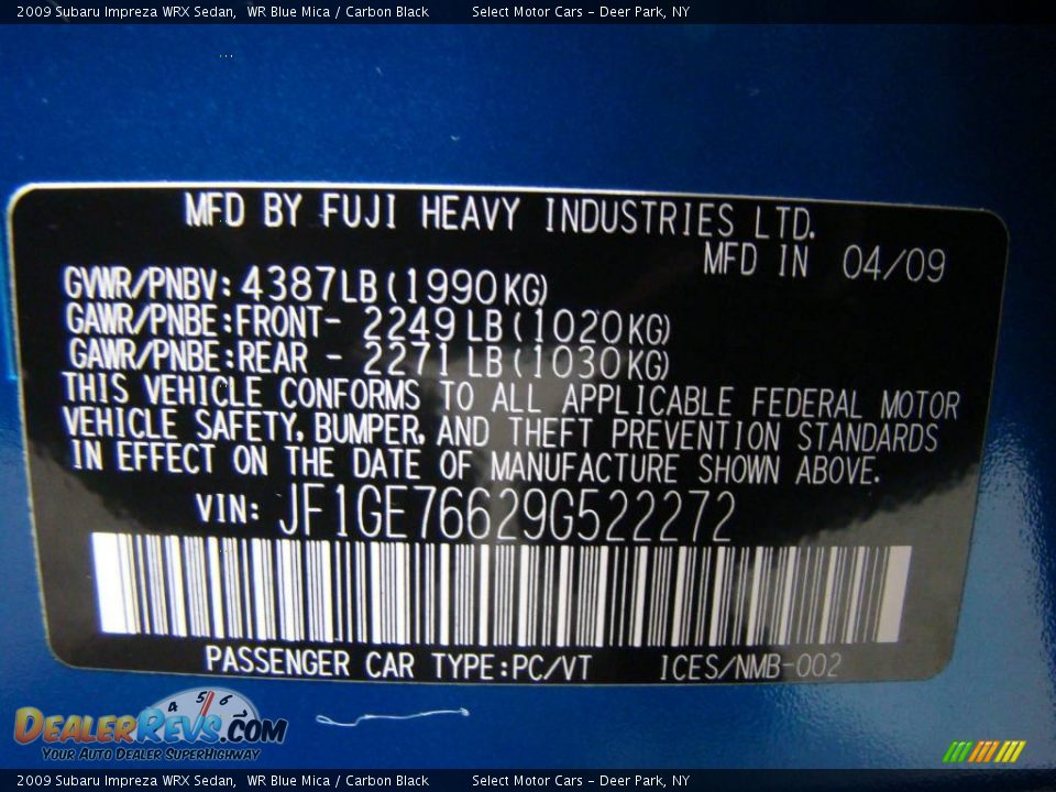 2009 Subaru Impreza WRX Sedan WR Blue Mica / Carbon Black Photo #16