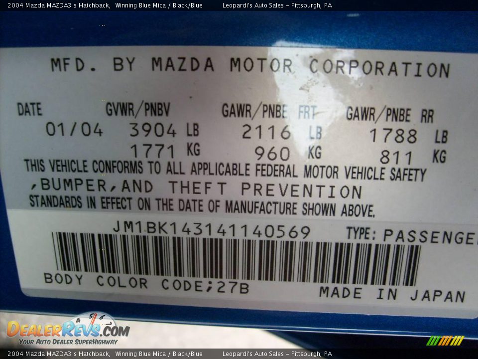 2004 Mazda MAZDA3 s Hatchback Winning Blue Mica / Black/Blue Photo #13