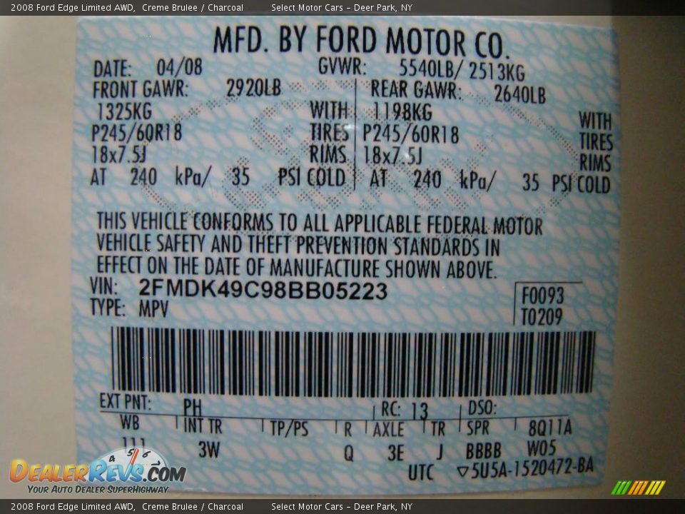 2008 Ford Edge Limited AWD Creme Brulee / Charcoal Photo #16