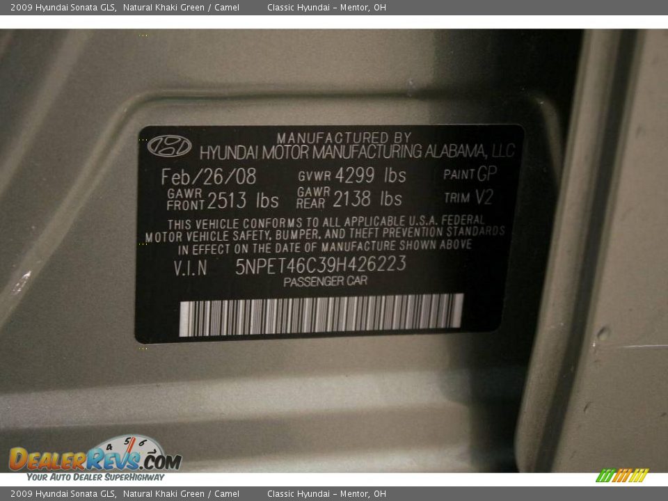 2009 Hyundai Sonata GLS Natural Khaki Green / Camel Photo #22
