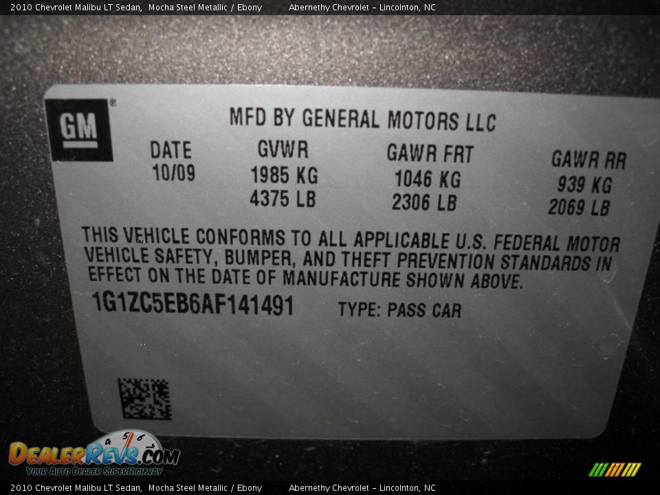 2010 Chevrolet Malibu LT Sedan Mocha Steel Metallic / Ebony Photo #7