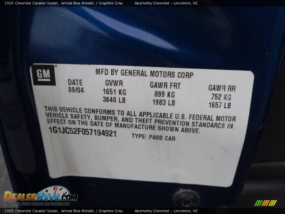 2005 Chevrolet Cavalier Sedan Arrival Blue Metallic / Graphite Gray Photo #10