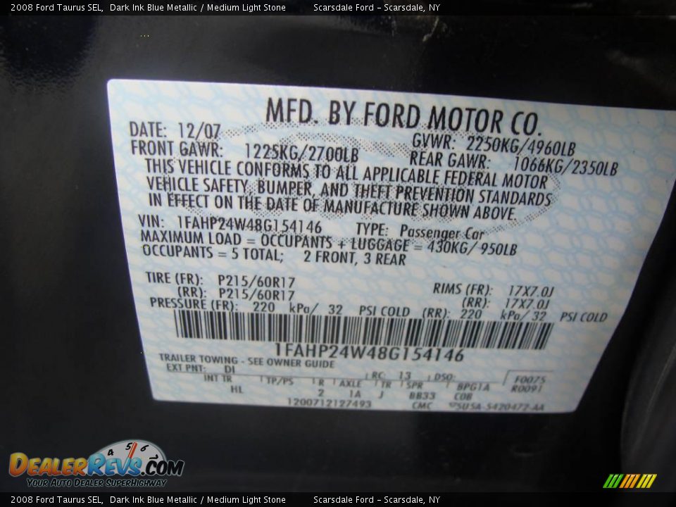 2008 Ford Taurus SEL Dark Ink Blue Metallic / Medium Light Stone Photo #27