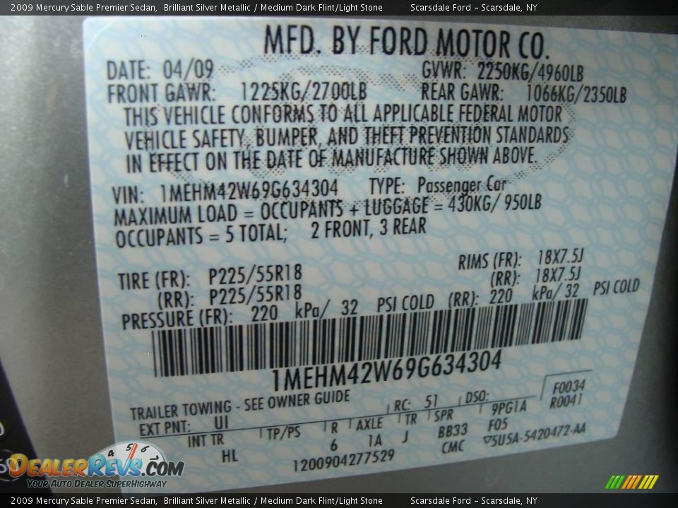 2009 Mercury Sable Premier Sedan Brilliant Silver Metallic / Medium Dark Flint/Light Stone Photo #27