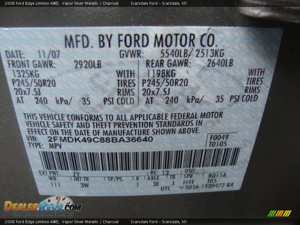 2008 Ford Edge Limited AWD Vapor Silver Metallic / Charcoal Photo #30
