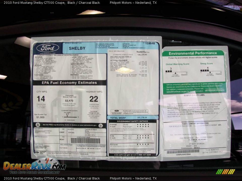 2010 Ford Mustang Shelby GT500 Coupe Black / Charcoal Black Photo #16