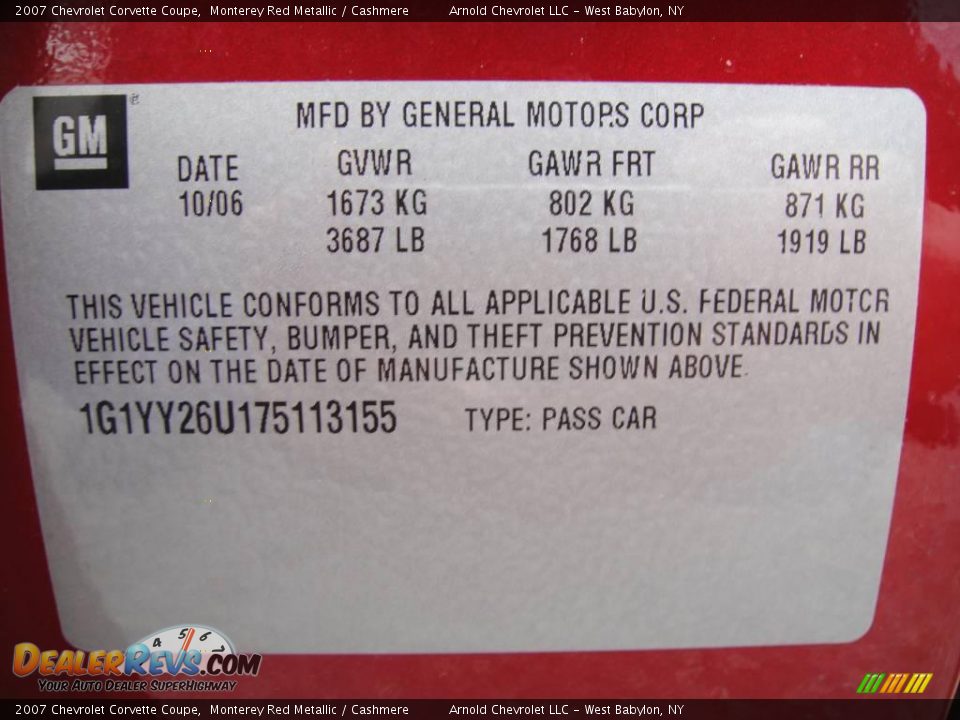 2007 Chevrolet Corvette Coupe Monterey Red Metallic / Cashmere Photo #13