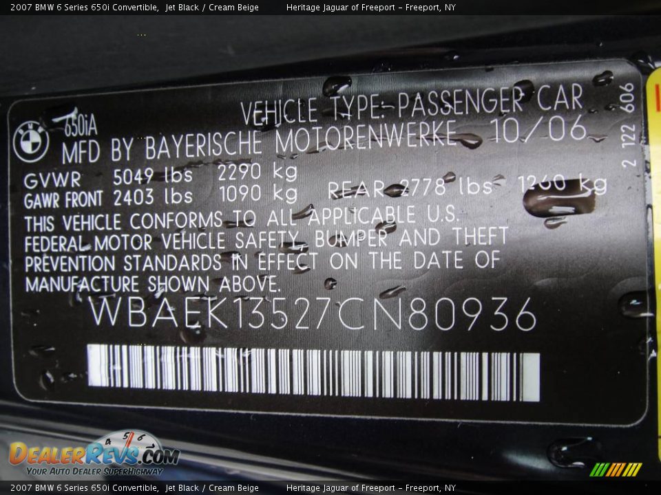 2007 BMW 6 Series 650i Convertible Jet Black / Cream Beige Photo #27