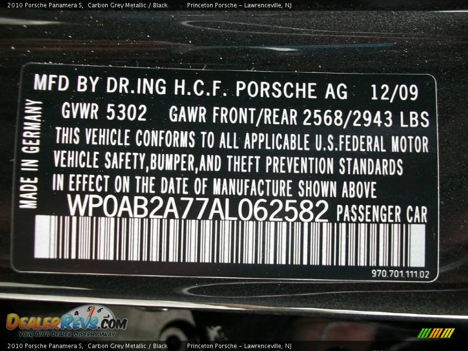2010 Porsche Panamera S Carbon Grey Metallic / Black Photo #33