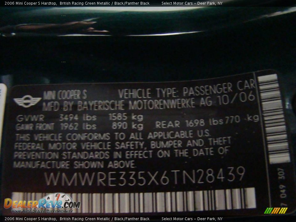 2006 Mini Cooper S Hardtop British Racing Green Metallic / Black/Panther Black Photo #16