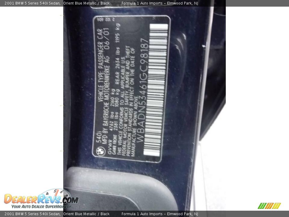 2001 BMW 5 Series 540i Sedan Orient Blue Metallic / Black Photo #34
