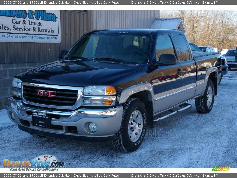 2005 GMC Sierra 1500 SLE Extended Cab 4x4 Deep Blue Metallic / Dark Pewter Photo #1