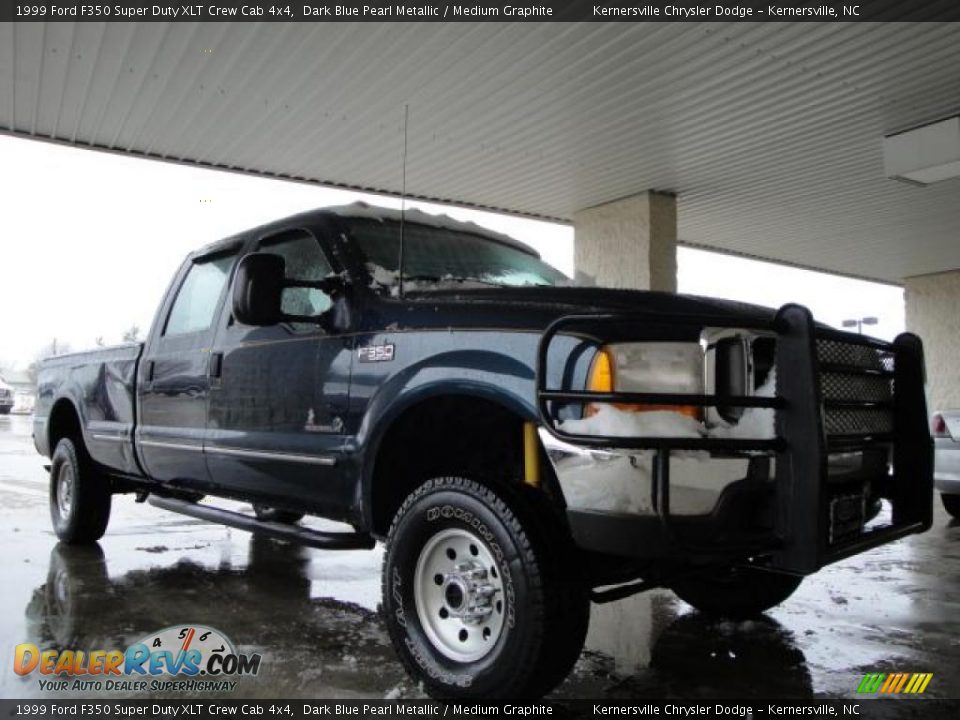 1999 Ford F350 Super Duty XLT Crew Cab 4x4 Dark Blue Pearl Metallic / Medium Graphite Photo #1
