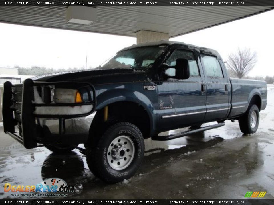 1999 Ford F350 Super Duty XLT Crew Cab 4x4 Dark Blue Pearl Metallic / Medium Graphite Photo #5