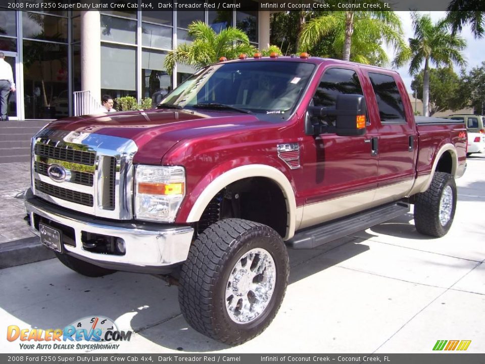2008 Ford F250 Super Duty Lariat Crew Cab 4x4 Dark Toreador Red / Camel Photo #1
