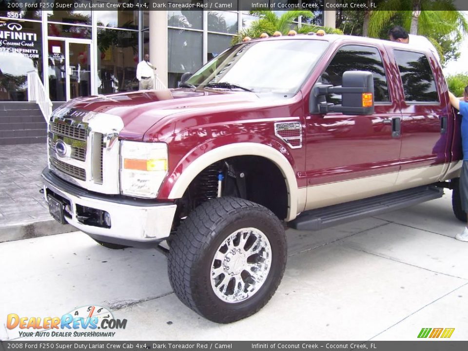2008 Ford F250 Super Duty Lariat Crew Cab 4x4 Dark Toreador Red / Camel Photo #2