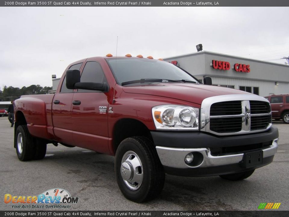 2008 Dodge Ram 3500 ST Quad Cab 4x4 Dually Inferno Red Crystal Pearl / Khaki Photo #1