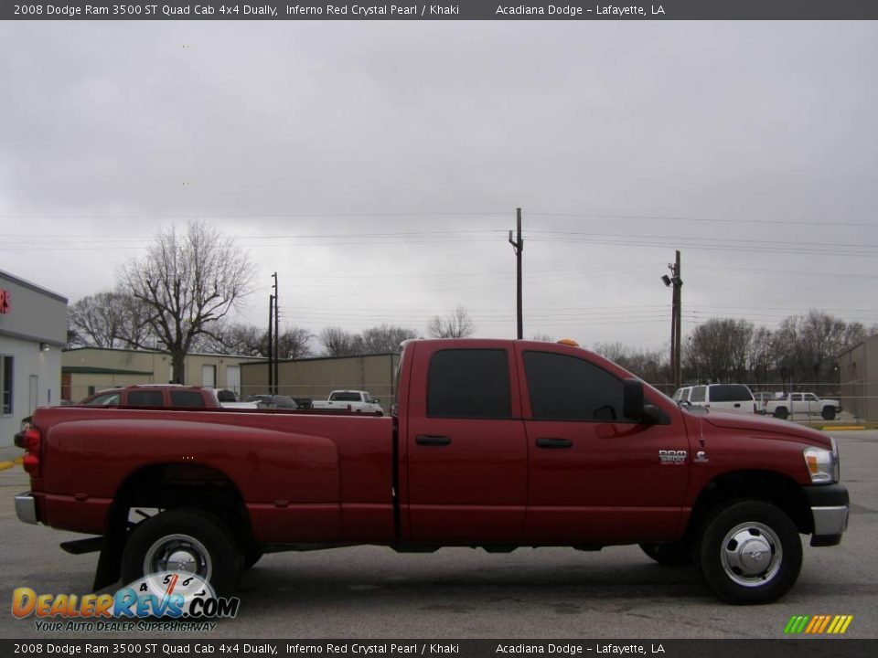 2008 Dodge Ram 3500 ST Quad Cab 4x4 Dually Inferno Red Crystal Pearl / Khaki Photo #2