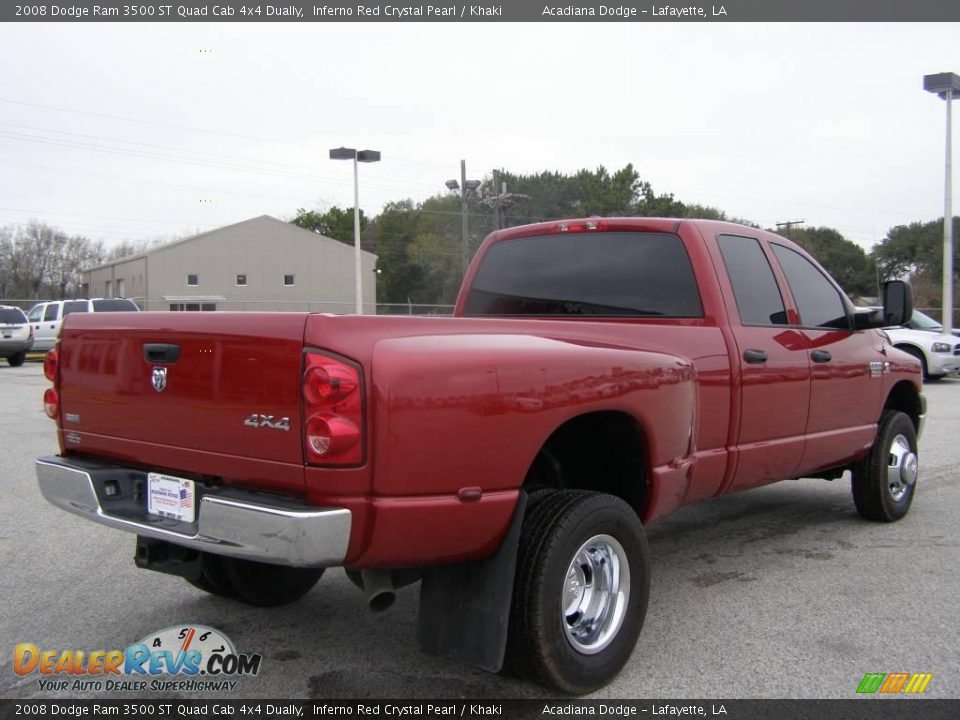 2008 Dodge Ram 3500 ST Quad Cab 4x4 Dually Inferno Red Crystal Pearl / Khaki Photo #3