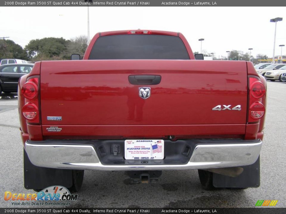 2008 Dodge Ram 3500 ST Quad Cab 4x4 Dually Inferno Red Crystal Pearl / Khaki Photo #4