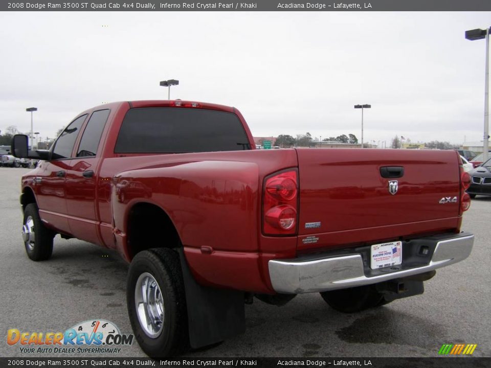 2008 Dodge Ram 3500 ST Quad Cab 4x4 Dually Inferno Red Crystal Pearl / Khaki Photo #5