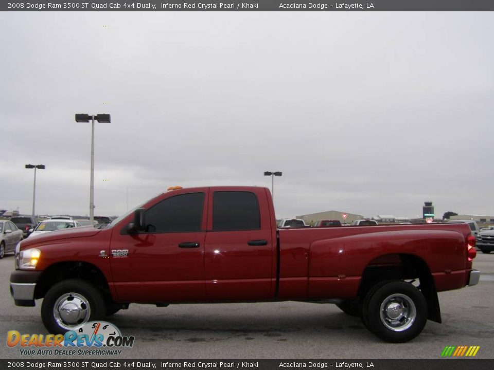 2008 Dodge Ram 3500 ST Quad Cab 4x4 Dually Inferno Red Crystal Pearl / Khaki Photo #6