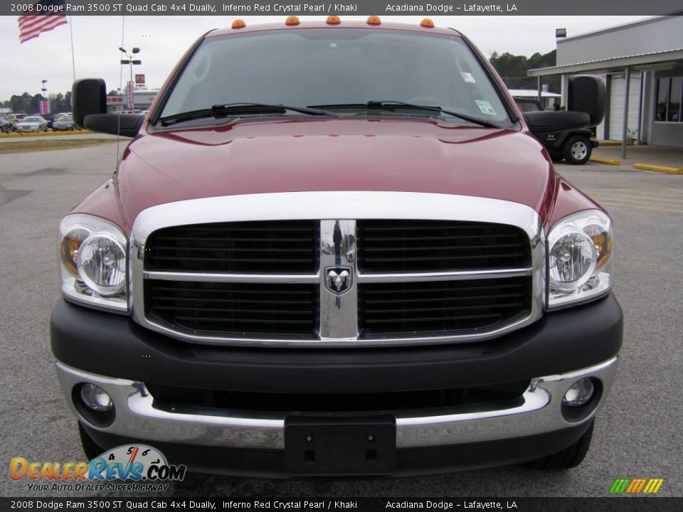 2008 Dodge Ram 3500 ST Quad Cab 4x4 Dually Inferno Red Crystal Pearl / Khaki Photo #8