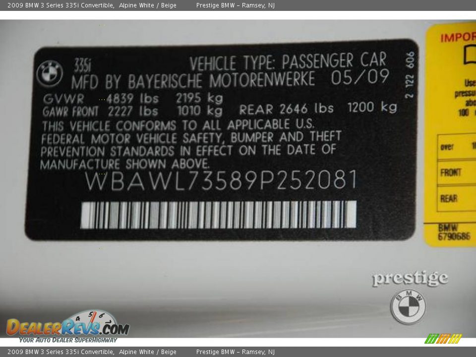 2009 BMW 3 Series 335i Convertible Alpine White / Beige Photo #15
