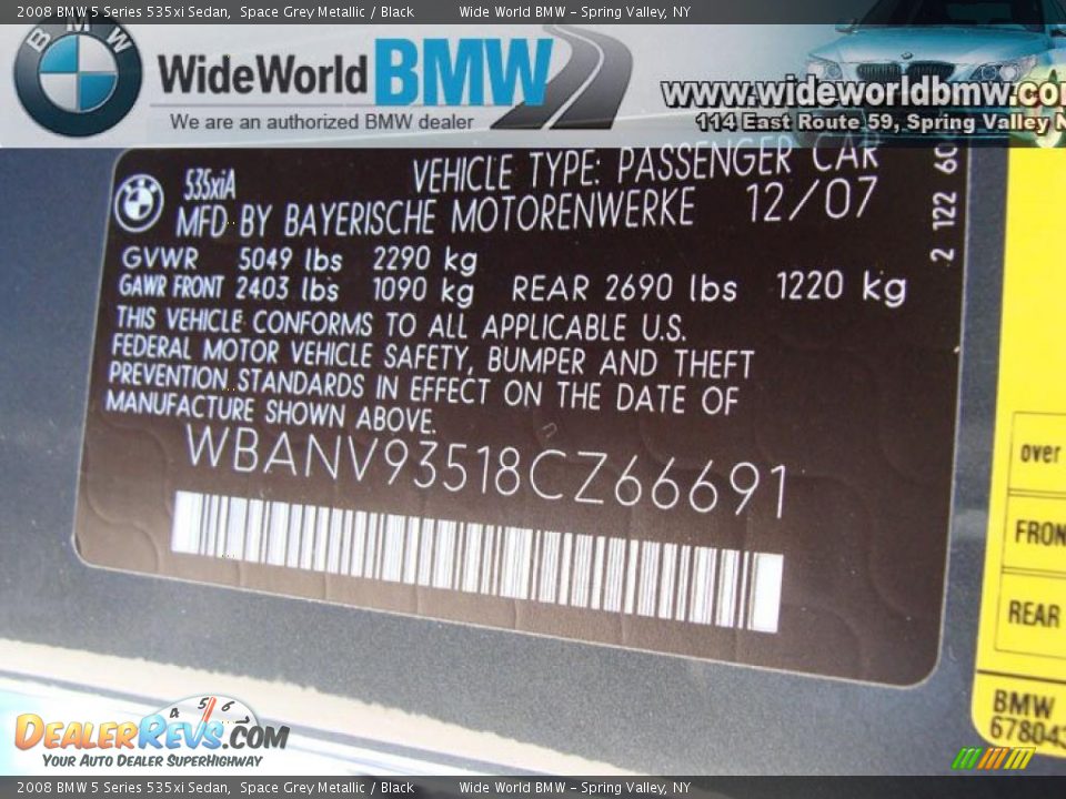 2008 BMW 5 Series 535xi Sedan Space Grey Metallic / Black Photo #16