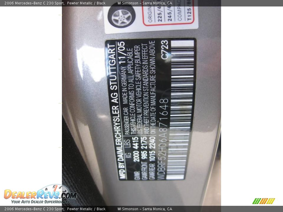 2006 Mercedes-Benz C 230 Sport Pewter Metallic / Black Photo #25