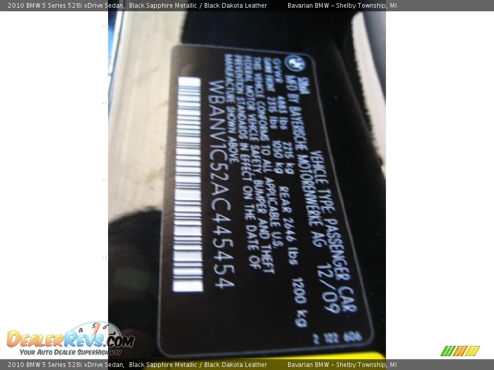 2010 BMW 5 Series 528i xDrive Sedan Black Sapphire Metallic / Black Dakota Leather Photo #12