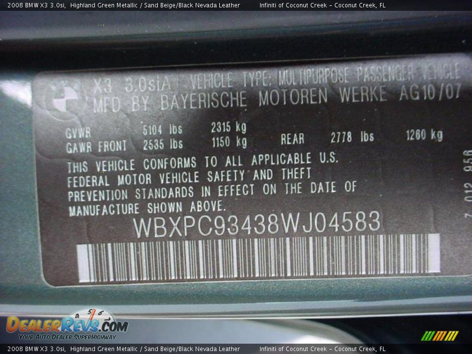 2008 BMW X3 3.0si Highland Green Metallic / Sand Beige/Black Nevada Leather Photo #25