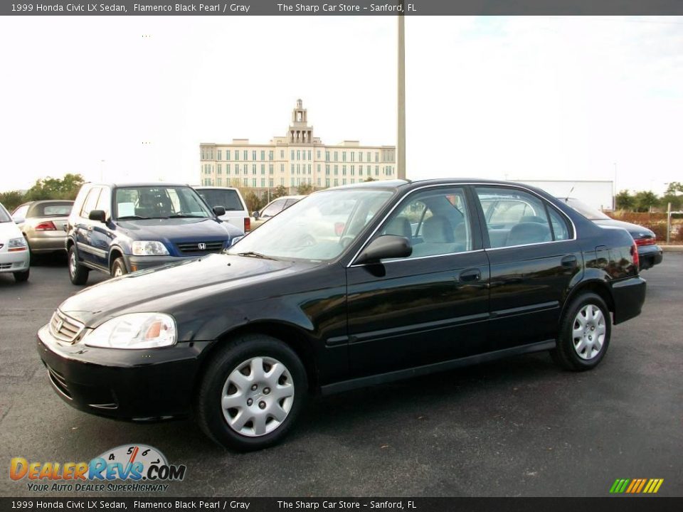 1999 Honda Civic LX Sedan Flamenco Black Pearl / Gray Photo #1
