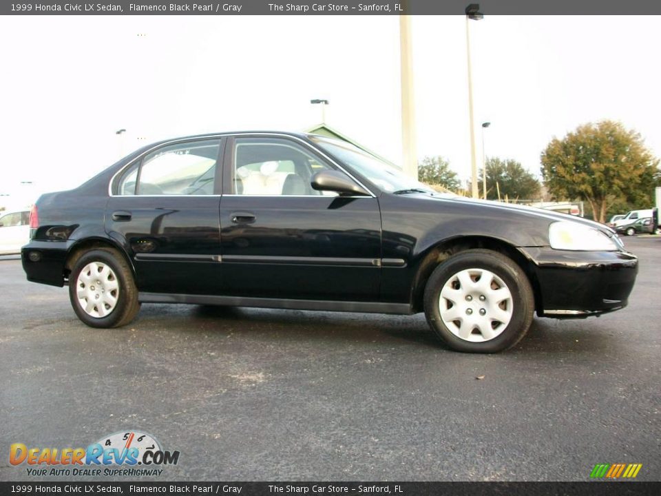 1999 Honda Civic LX Sedan Flamenco Black Pearl / Gray Photo #3