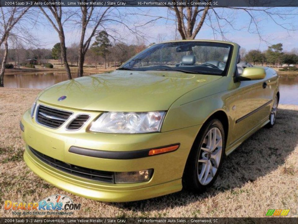 2004 Saab 9-3 Aero Convertible Lime Yellow Metallic / Slate Gray Photo #1