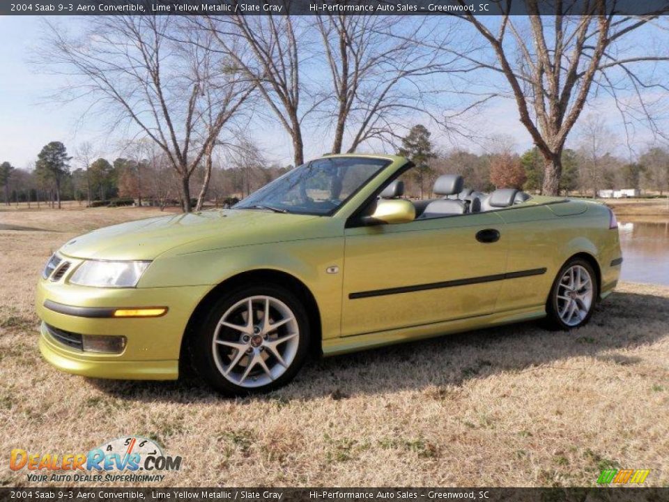 2004 Saab 9-3 Aero Convertible Lime Yellow Metallic / Slate Gray Photo #2