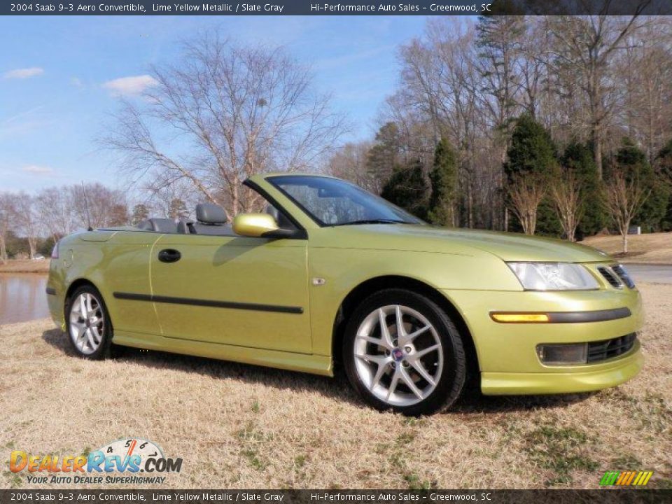 2004 Saab 9-3 Aero Convertible Lime Yellow Metallic / Slate Gray Photo #11