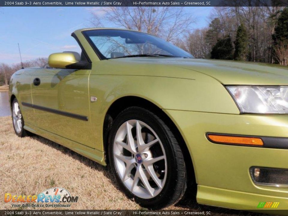 2004 Saab 9-3 Aero Convertible Lime Yellow Metallic / Slate Gray Photo #16