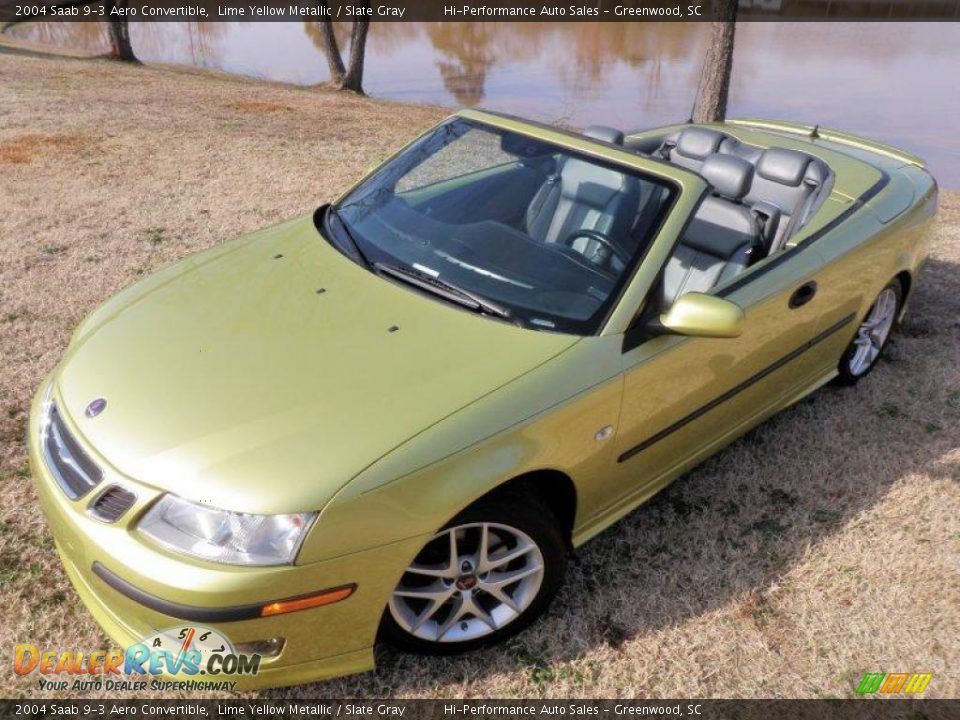 2004 Saab 9-3 Aero Convertible Lime Yellow Metallic / Slate Gray Photo #28