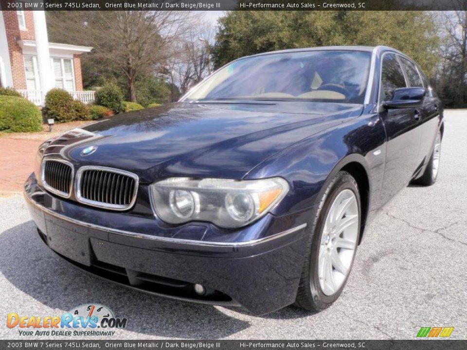 2003 BMW 7 Series 745Li Sedan Orient Blue Metallic / Dark Beige/Beige III Photo #1