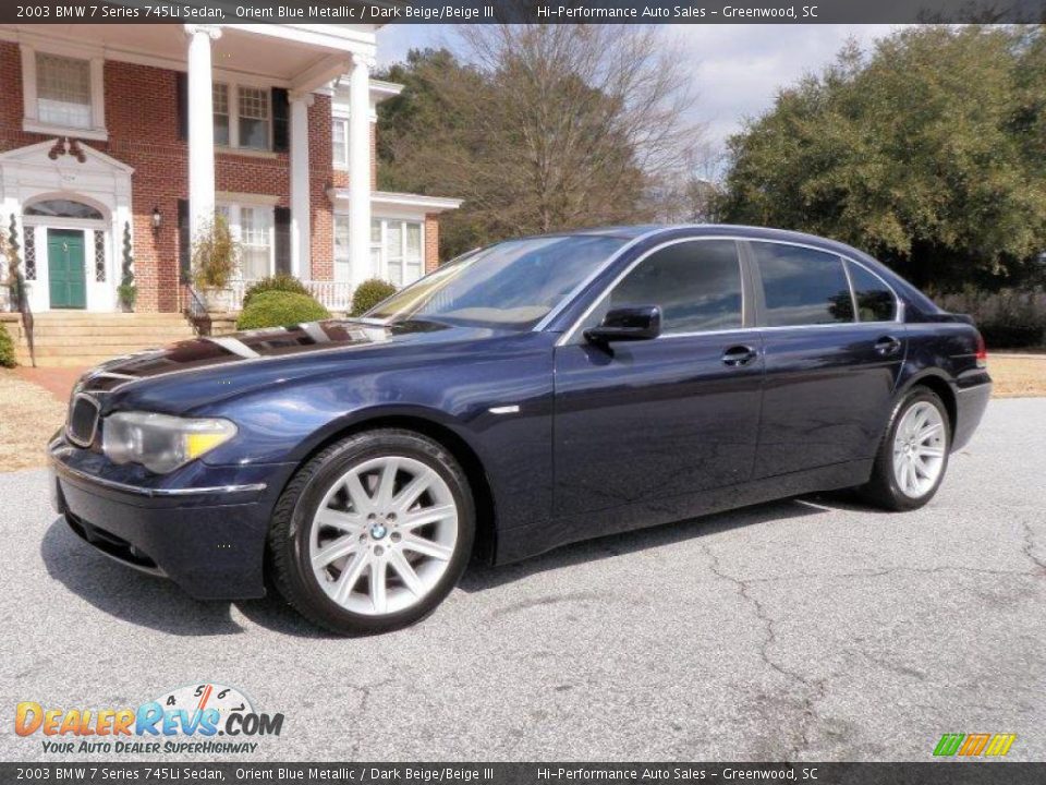 2003 BMW 7 Series 745Li Sedan Orient Blue Metallic / Dark Beige/Beige III Photo #2