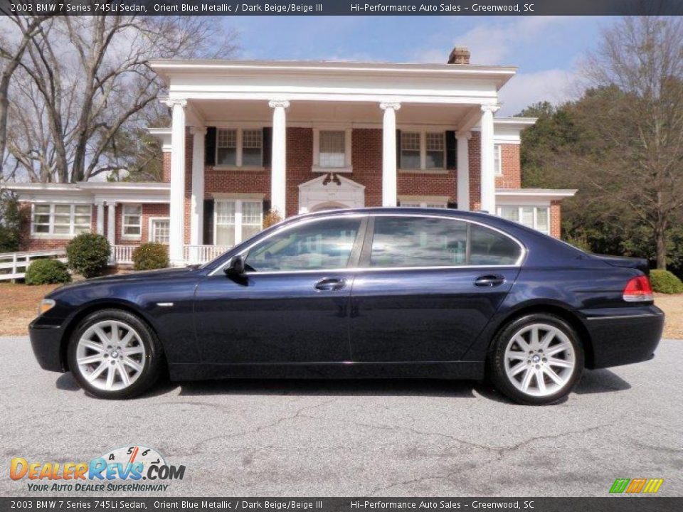 2003 BMW 7 Series 745Li Sedan Orient Blue Metallic / Dark Beige/Beige III Photo #3