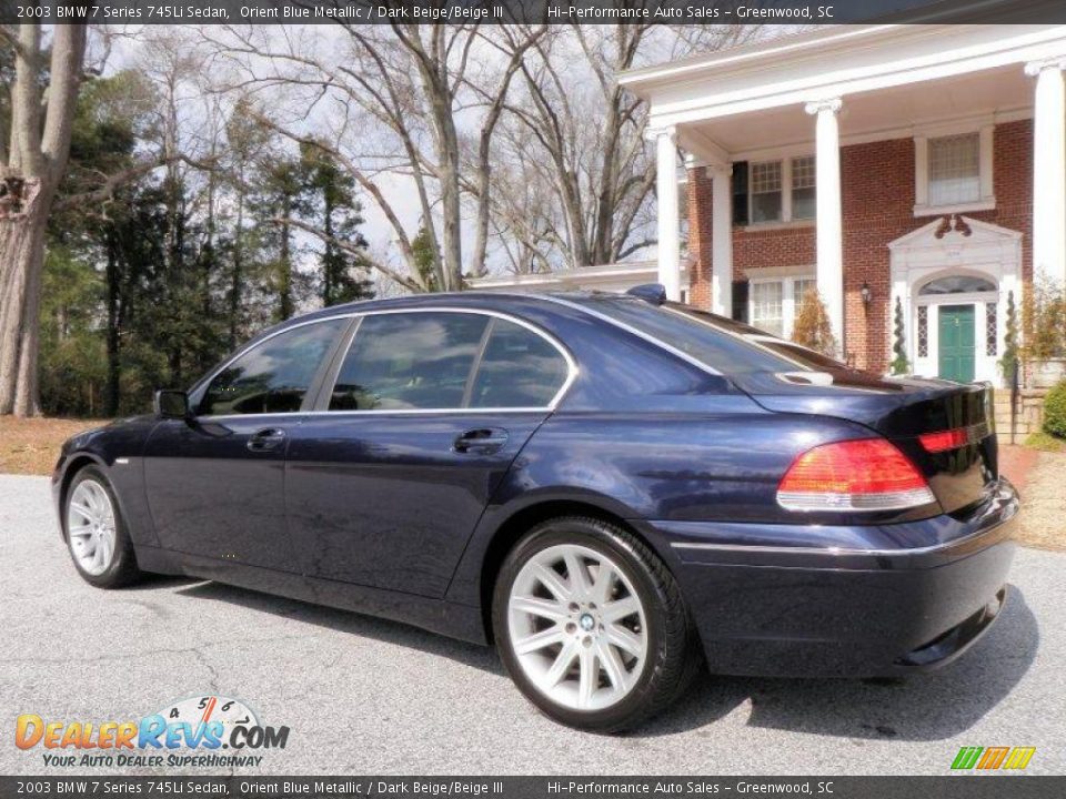 2003 BMW 7 Series 745Li Sedan Orient Blue Metallic / Dark Beige/Beige III Photo #4